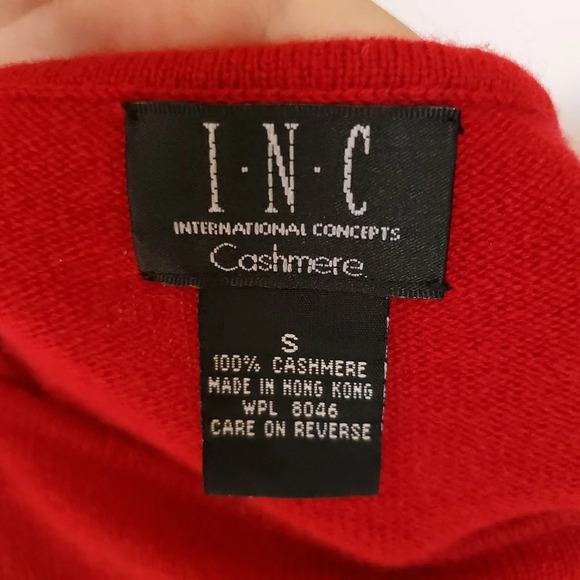 INC Blouse Tee Women's Small 100% Cashmere Red Top Sleeveless Beeds Detail Strap - Picture 4 of 12
